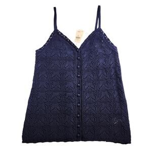 Aerie Crochet Knit Button Sweater Tank Top 100% Cotton - Navy Blue - Medium